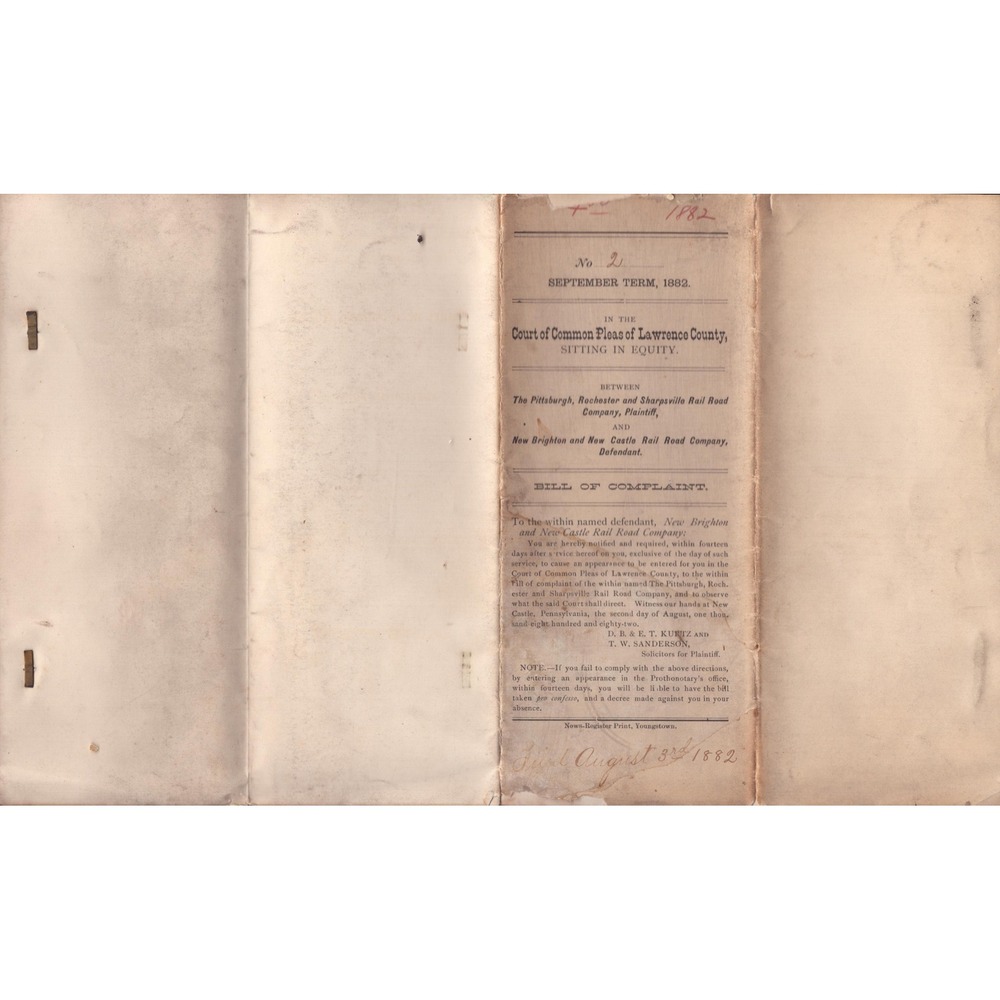 1882 Lawrence County PA Railroad Legal Document Pittsburgh Sharpsville Rail Road - Picture 2 of 3